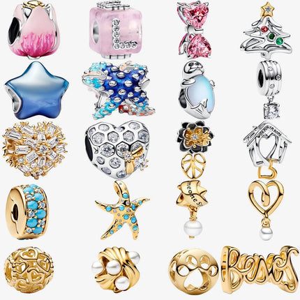 Key & Lock 925 Sterling Silver Pave Moon Heart Flower Dangle Charms Fit Original Bracelet Beads Jewelry DIY Gift plata de ley