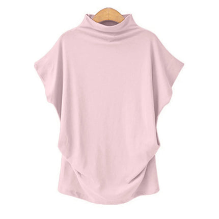 Women's New Trendy Fashion Solid Color Soft Turtleneck Top High-End Basic Daily Commute Thin Short-Sleeve Pleated Clothing