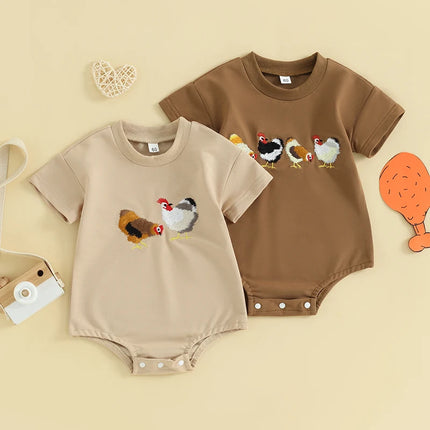 Newborn Baby Boy Girl Farm Clothes Vintage Chicken Cow Printed Bubble Romper Tops  Western Summer Outfits