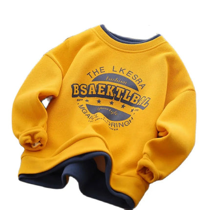 New Autumn winter Boys girls Fleece Thickened Sweater Cartoon Printed Letters Children's Leisure Fake 2 Piece Warm Top 3-14Y