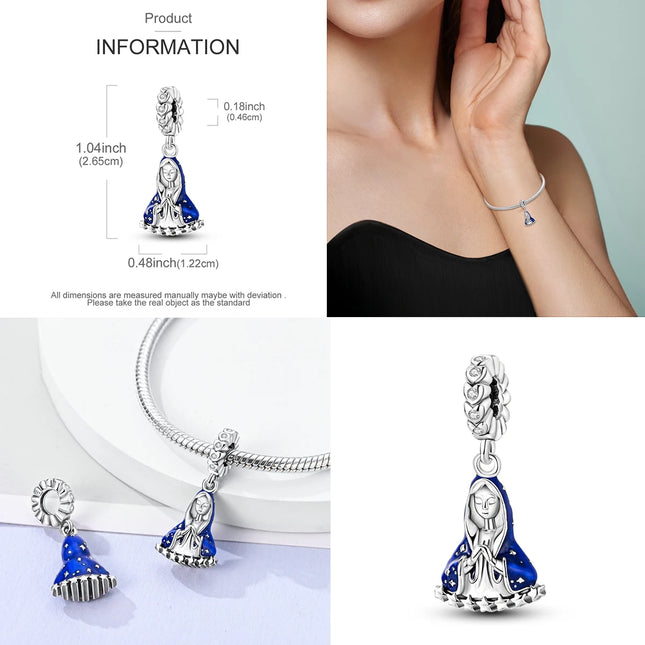 925 Sterling Silver Virgin Goddess Blessing Dangle Prayer Angel Pendant Charms Fit Original Necklace Bracelet DIY For Women Gift