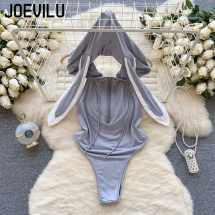 JOVEILU Sexy Erotic Hooded Bodysuit Bunny Role Play Uniform Backless Ladies Secret Costume Summer Party Date Seductive Pajamas