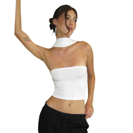 2025 chic white sexy strapless crop top elegant slim fit summer vest tube top crop top solid color