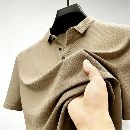Mens Sporty Short Sleeve Polo Shirt With Waffle Texture Casual Athletic Top Moisture Wicking For Office Work And Weekend Outings