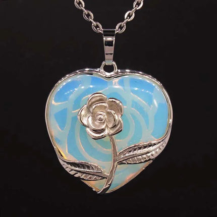 Crystal Stone Heart Shape Pendant Natural Rose Quartz Amethyst Crystal Lapis Lazui Green Aventurine Agate Women Necklace Jewelry