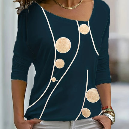 plus Size Asymmetric Collar Long Sleeve Shirt Irregular Pattern Top for Women Spring Summer New Fashion Top