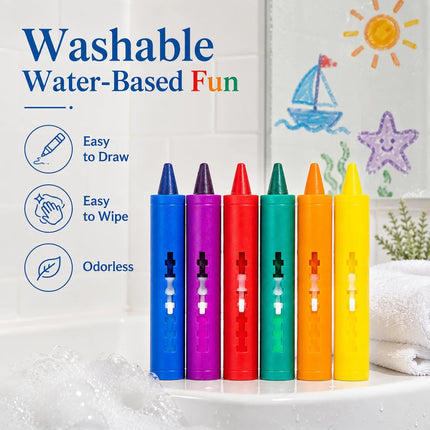 6 Colors Washable Graffiti Crayons, Non-Toxic Odorless Water-Based Bathroom Crayons for Sliding Puzzle & Painting