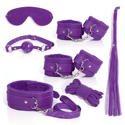 BDSM Bondage Bundle Set Leather Plush Blindfold Handcuffs Whip Nipple Clip Adult Sex Toys Women Erotic Restraint Game Kit
