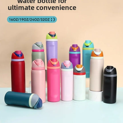 16/19/24/32oz Thermos Cup Fruit Mug Kids Straw Cup Vacuum Flasks Stainless Steel Travel Thermal Water Bottles