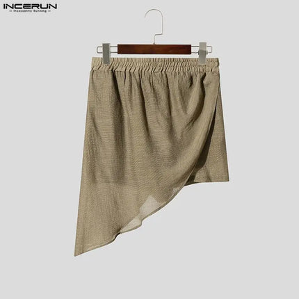 INCERUN Men's Shorts Solid Joggers Loose Summer Irregular Shorts For Man Vacation 2026 Elastic Waist Fashion Casual Men Bottoms