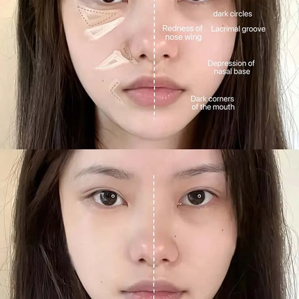 3-Color Correcting Concealer Strip Palette Hydrating Eye Brightening Concealer Contour Cream Full Coverage Oil-Control Makeup