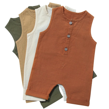 INS New Children's Jumpsuit Cotton and Linen Solid Color Newborn Crawler Unisex Bodysuit Baby Diaper Cover