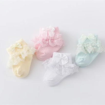 Lawadka 4Pairs/lot Newborn Baby Socks For Girls Cotton Lace Infant Girls Sock Princess Bow Toddler Baby Girls Socks Spring 0-24M