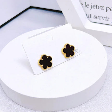 New Lucky Five-petal Flower Five-leaf Clover Earrings Necklace Two-piece set for Woman Fashionable Accessories Party Jewelry