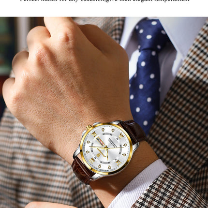 POEDAGAR Original Luxury Male Wristwatch Waterproof Luminous Date Week Men Watch High Quality Leather Quartz Men's Watches Reloj