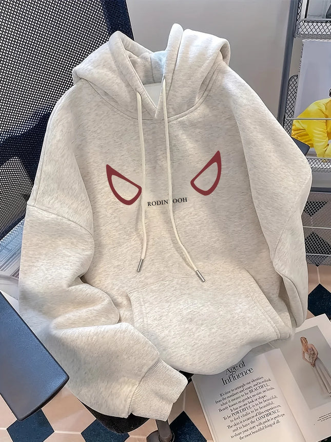 American High Street Cartoon Devil Eye Print Men Women Hooded Sweatshirt Autumn Winter Daily Outdoor Casual LooseWarm Sportswear