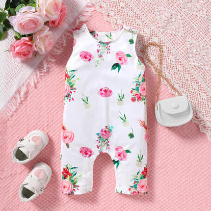 Baby Floral Print Sleeveless Romper Summer Breathable Crawling Suit for Infants Comfortable Soft Clothing for Baby Boys Or Girls