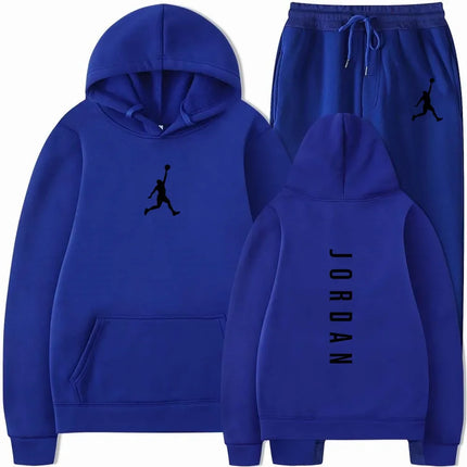 Autumn Wintern Mens 2-Piece Tracksuit Jordan Print Hoodie + Joggers Set Casual Sportswear for Gym Workout Basketball Daily Wear