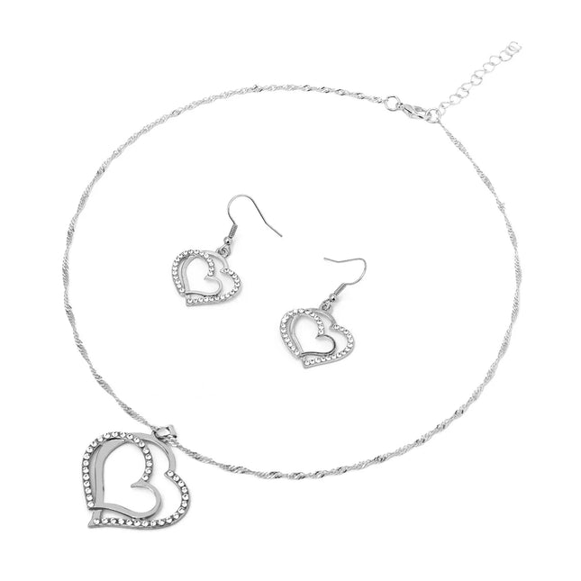 3 PCS Set Heart Shaped Jewelry Set of Earrings Pendant Necklace for Women Exquisite Fashion Rhinestone Double Heart Jewelry Set