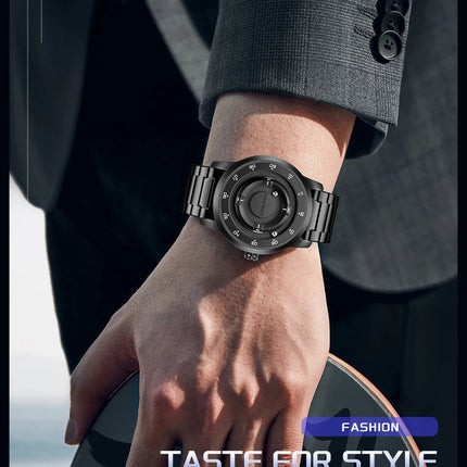 FOXBOX Watch Planet Design Fashion Floating Magnetic Pointer Free Ball Bearing Creative Simple Waterproof Quartz Watch for Men