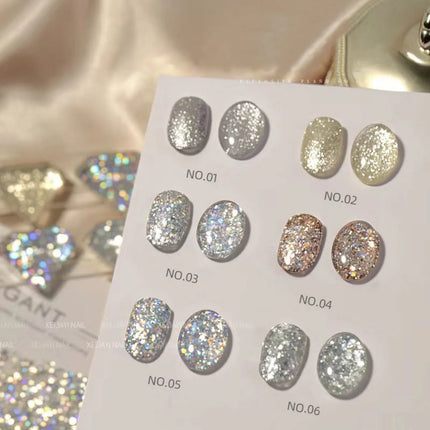 6pcs Shell Fragments Translucency Reflective Gel Nail Polish Reflective Glitter Semi Permanent Soak Off UV Gel Nail Art Varnish
