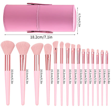 Pink 15PCS High-end Makeup Brush Set Soft and Fluffy Professional Facial Makeup Brush Set With Travel Waterproof Storage Bucket