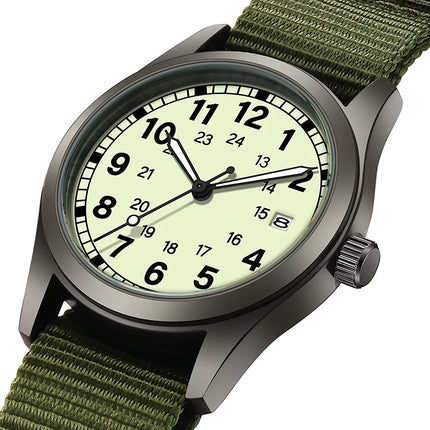 2026 TPW Women's Field Watch 34mm Case Easy Read Fabric Strap 24hr Display Day Function Quartz Movement Luminous