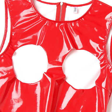 Sexy Women Patent Leather Crotchless Leotard Bodysuit Open Cups Wetlook Glossy Bodycon Teddies Catsuit for Night Club Costume
