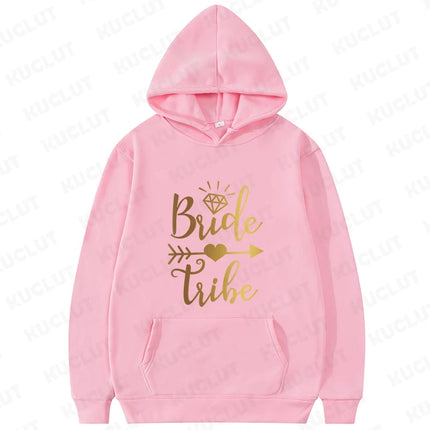 Bride Tribe Squad Print Hoodies Women Hooded Sweatshirts Bachelorette Hen Party Wedding Bridesmaid Group Matching Pullover Tops