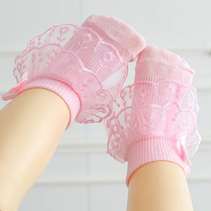 Infant Baby Girls Ruffle Lace Socks Super Soft Ankle Socks Princess Dress Socks With Bow 0 to 2 Years
