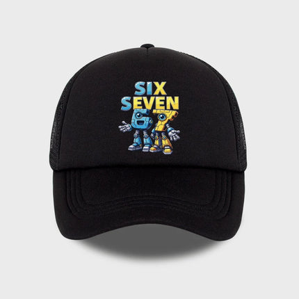 Cute 67 Robot Print Mesh Cap: Breathable, Sun-Protective, and Adjustable—A Versatile Streetwear Cap for Boys and Teens