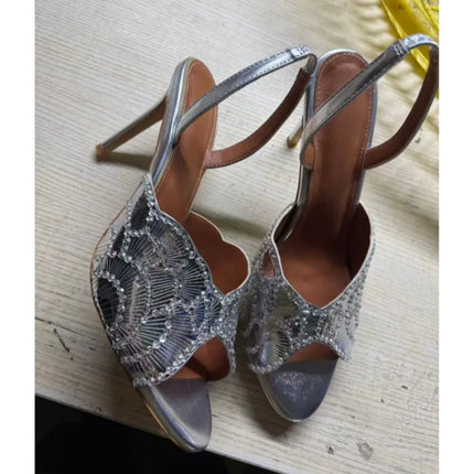 2026 French Sequin High-heeled Fashion Runway Show Single Strap, European and American Women's Sexy One-piece Buckle Sandals
