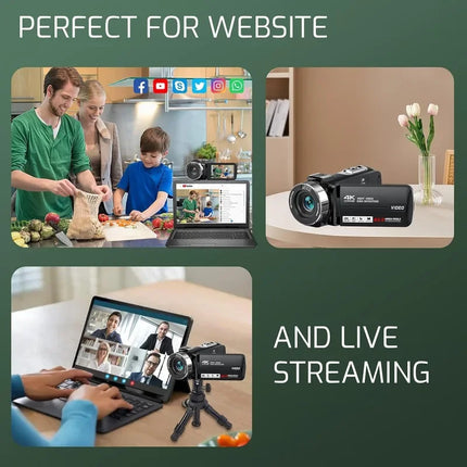 4K Video Camera Camcorder Ultra 80MP Digital Camera Vlogging Camera for YouTube 3.0" IPS 270° Screen IR Night Vision Handheld DV