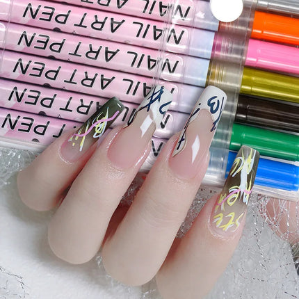 One Set Nail Art Drawing Graffiti Nail Polish Waterproof Painting Liner Pen DIY 3D Abstract Lines Flower Nail Manicure Tools