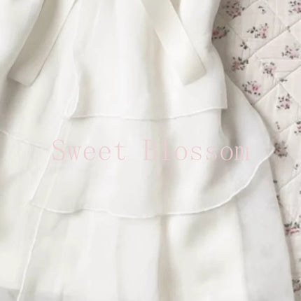 Y2k Kawaii White Ruffle Sweet Blouse Women Japanese Fashion Fairy Bow Sleeveless Tops New Harajuku Elegant Slim Summer Shirts