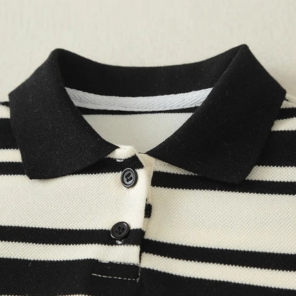 Unisex Baby Spring & Autumn Warm Romper Infant Polo Collared Striped Bodysuit Boys & Girls Cute Long-Sleeve Outdoor Jumpsuit