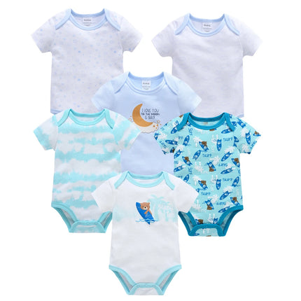 Kavkas 3 pcs 6 pcs Baby Girls Bodysuit 0-12 Months Short Sleeve Cartoon Print 100% Cotton Summer Clothes