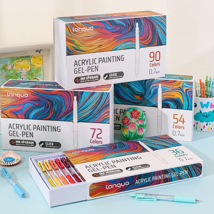 Languo Acrylic Painting Gel Pen Set 36/90 Colors Retractable 0.7mm Handbook Pen Multi-Color Student Writing Drawing Marker Pens