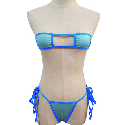 Sexy Hollow Out Bandeau Lingerie Women Tie Side String Thong Micro Bikini Two Piece Erotic Intimate Nightwear Multiple Colors