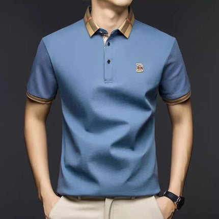 2025 Men's Trendy POLO Short Sleeve Luxury Embellished Brand Luxury Exquisite Relief Craftsmanship Comfortable Business Casual Top