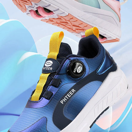 Kids Two Wheels Roller Skating Shoes with Light Magic Stick Walking Shoes, Detachable Wheels Roller Skate Shoes for Teenagers