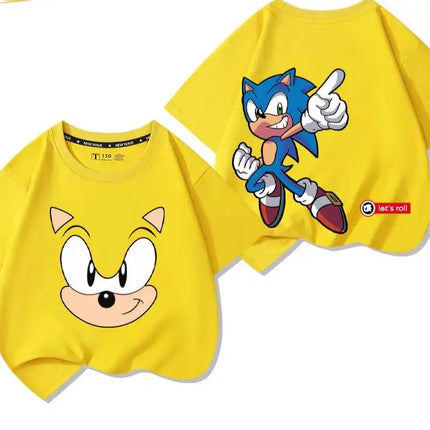 Sonic Cartoon cartoon children's T-shirt soft cotton summer short sleeved casual wear for boy and girl daily wear family clothes