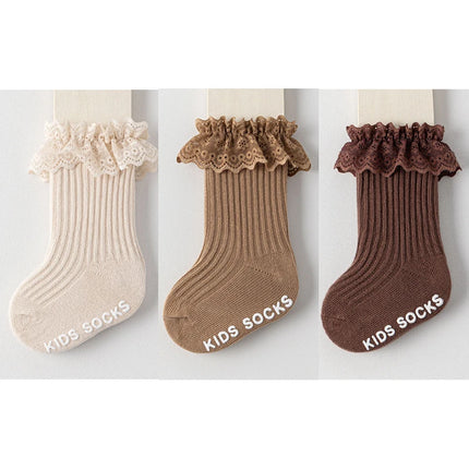 3 Pairs a Lot MILANCEL Spring Baby Knee-high Socks 0-5T Solid Color Toddler Girls In Tube Socks Thin Lace Children Non-slip Sock