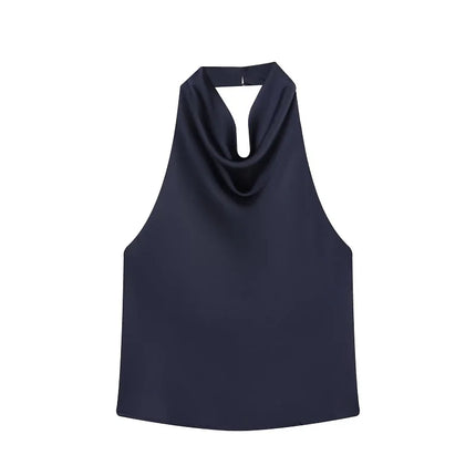 WOMEN 2025 Halter Tops for Women Black Satin Backless Top Female Pink Summer Beach Top Woman Off Shoulder Camisole Top Women
