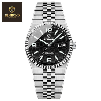 BINBOND Brand Stainless Steel Quartz Watch For Men Luxury Date Display Waterproof Luminous Fashion Men Watch relogios masculino
