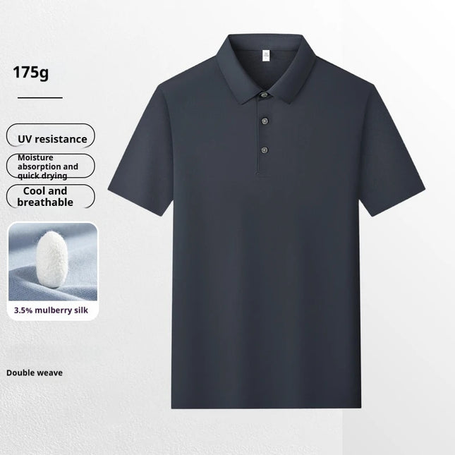 Men's 175G Silk Blended Polo Shirt Cool Feeling Short Sleeve Breathable Moisture Wicking Summer Seamless Golf Top Tees in Gray