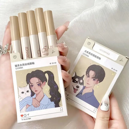 5PCS/set Lipstick Matte Water Light Lip Glaze Cigarette Case Non-stick Cup Long Lasting Lip Gloss Korea Lips Makeup Cosmetic