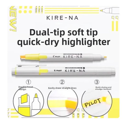 PILOT KIRE-NA Highlighter Pen Set Dual Tip Colroed Highlighter Pastel/Basic Chisel/Fine Tip, Quick-Dry Pigment Ink, SKIW-1-5C1