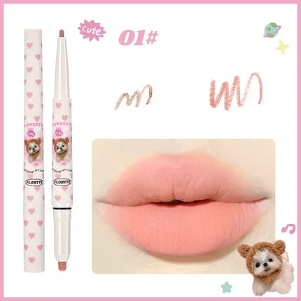 FLORTTE Dual-ended Lip Liner Pencil Natural Matte Cute Animals Nude Lipstick Pen Long Lasting Lip Gloss Korean Cosmetic Make Up