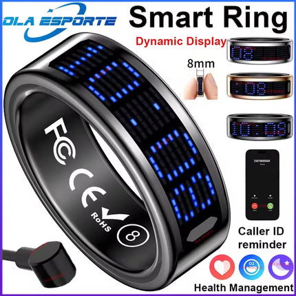 SR16 Smart Ring Men Women LED Dynamic Display Screen Heart Rate Blood Oxygen Monitoring 5ATM Waterproof Multi Sports Modes Gifts